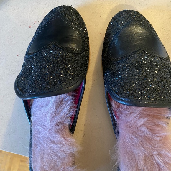 Leather and glitter fur slides - Picture 2 of 3